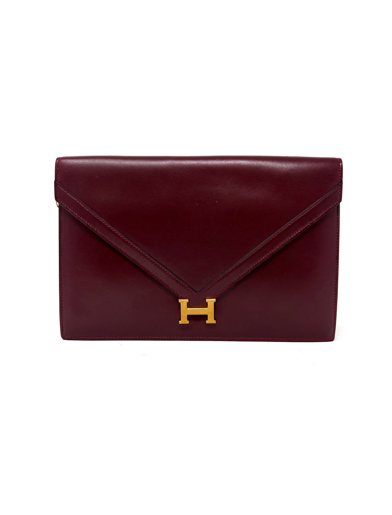 Hermes Wine/Gold Vintage 
Lydie
 Envelope Convertible Shoulder Bag