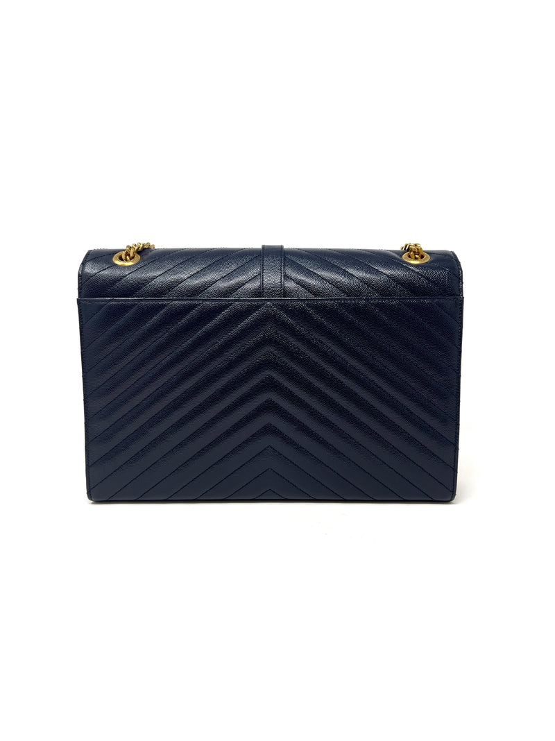 Saint Laurent Navy/Gold WDB! 
14 Matelasse Grain de Poudre Leather Chevron Envel