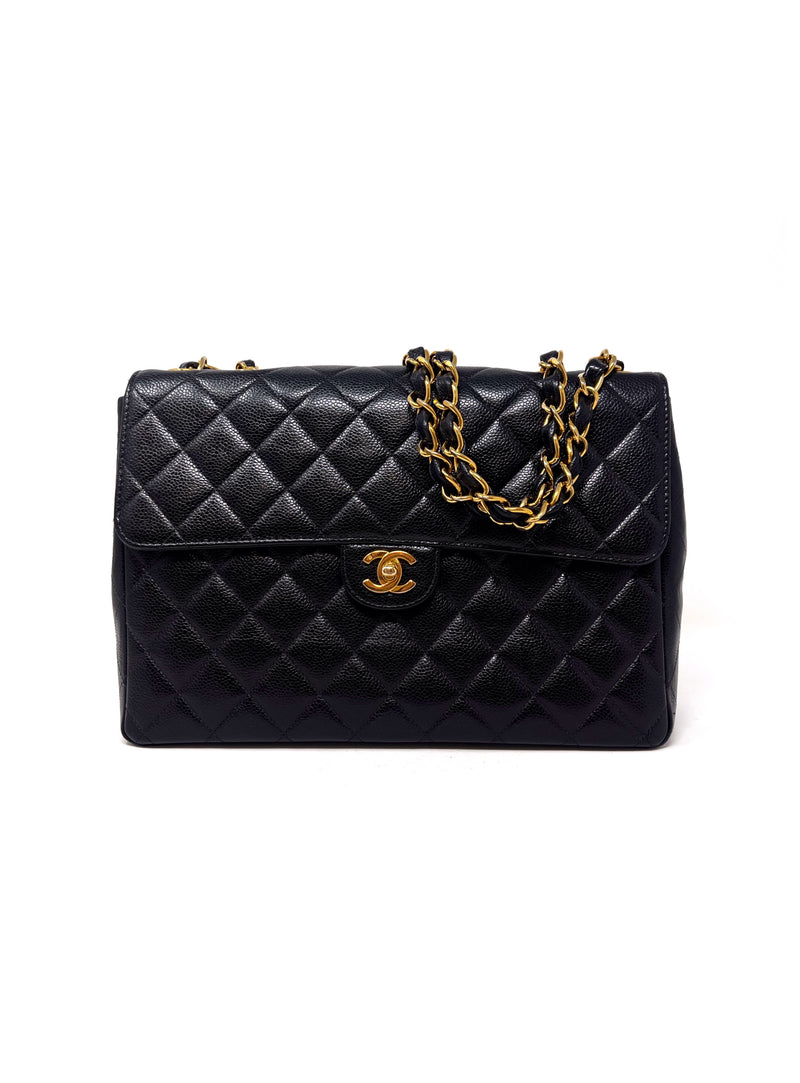 Chanel Black/Gold 
97-
99 Caviar Jumbo Single Flap Bag