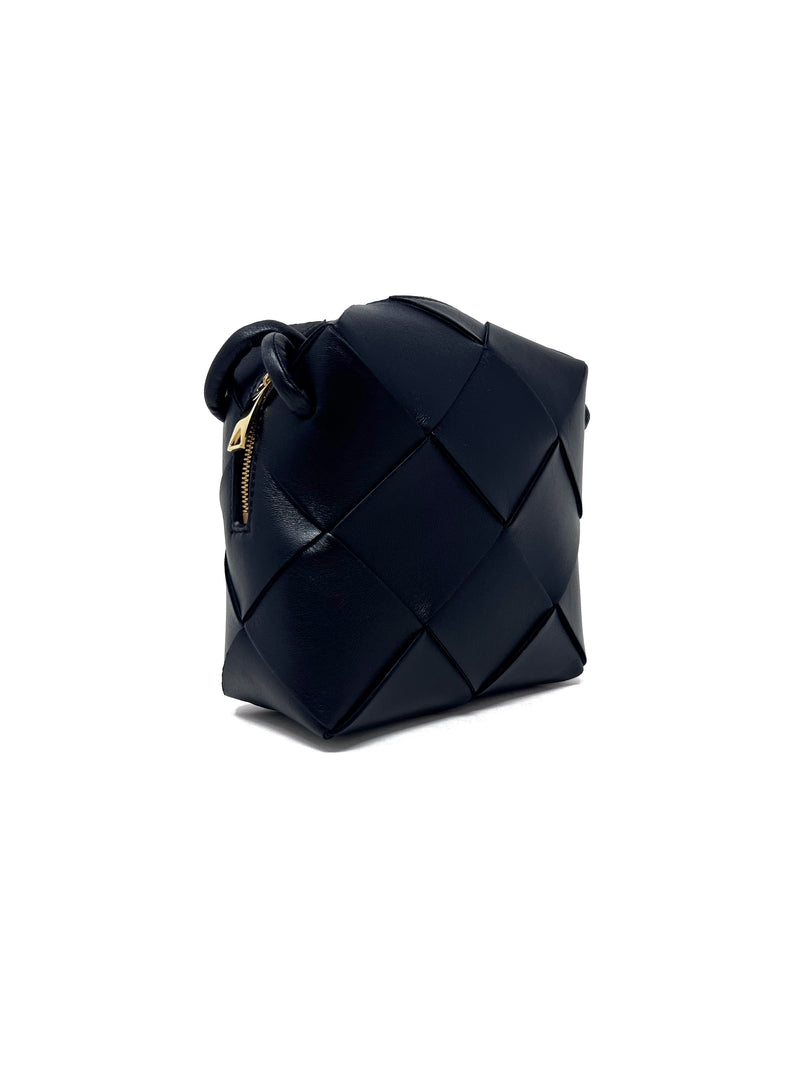 Bottega Veneta Black Intrecciato Lambskin Mini 
Cassette Camera
 Bag