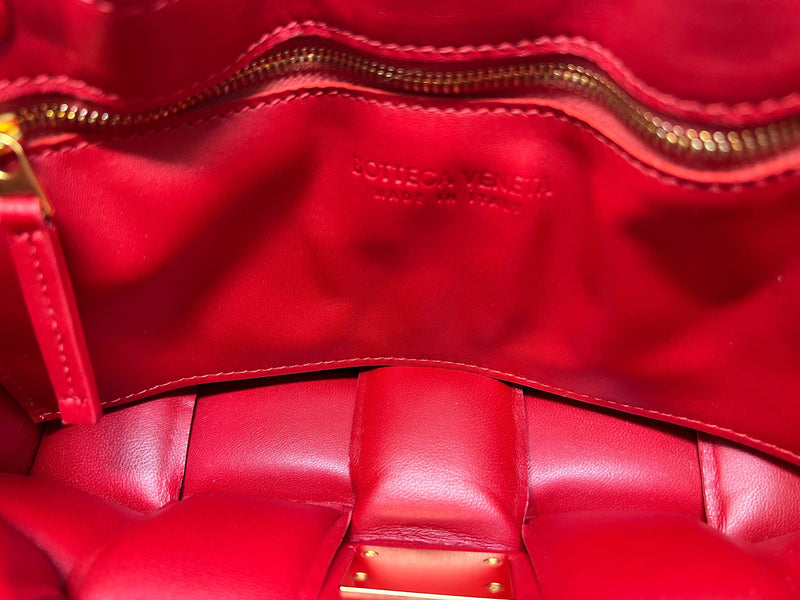 Bottega Veneta Red 
Cassette
 Lambskin Padded Intreccio Crossbody