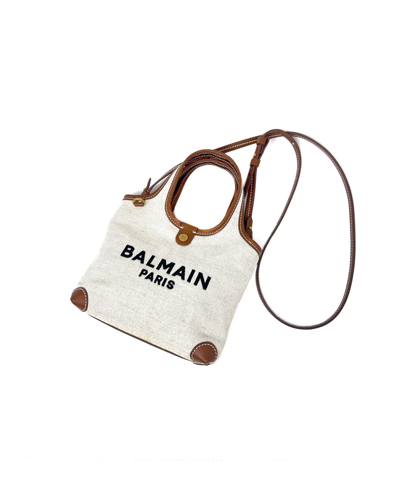 Balmain Luggage/Natural 
B-Army
 Logo Canvas Mini Grocery Bag