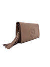 Gucci Tan Pebbled 
Soho
 GG Logo Tassel MD Clutch