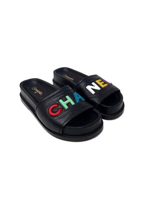 Chanel 37.5 
22 Logo Lambskin Platform Slides