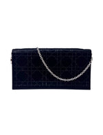 Christian Dior Black Cannage Crystal Embellished Satin Clutch W/Chain