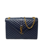 Saint Laurent Navy/Gold WDB! 
14 Matelasse Grain de Poudre Leather Chevron Envel