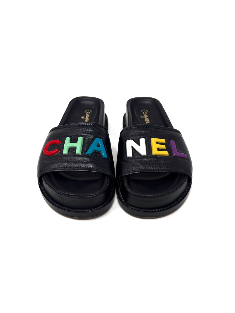 Chanel 37.5 
22 Logo Lambskin Platform Slides