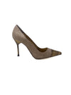 Manolo Blahnik Size 37.5 
Bipunta
 Metallic Linen 
Snake-Embossed Detail Pump