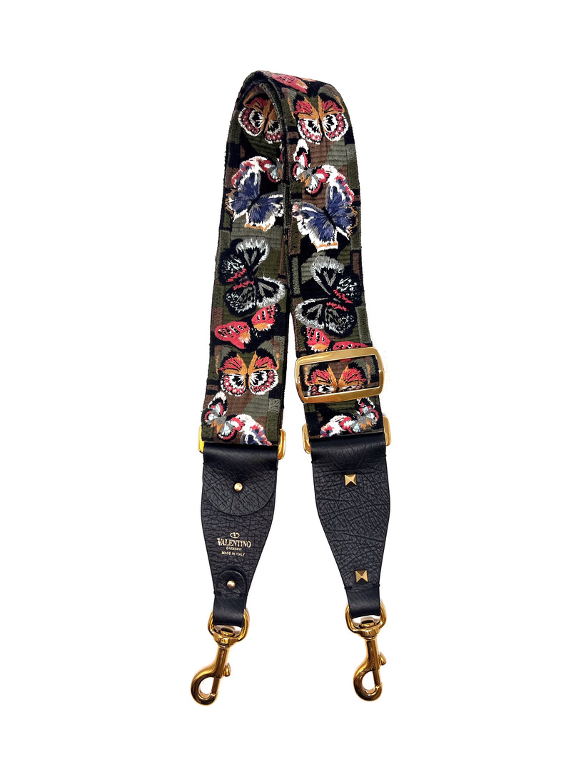 Valentino Butterfly Embroidered Rockstud Guitar Strap