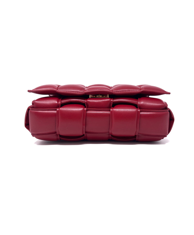 Bottega Veneta Red 
Cassette
 Lambskin Padded Intreccio Crossbody