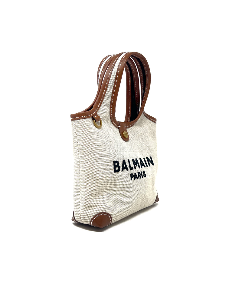 Balmain Luggage/Natural 
B-Army
 Logo Canvas Mini Grocery Bag