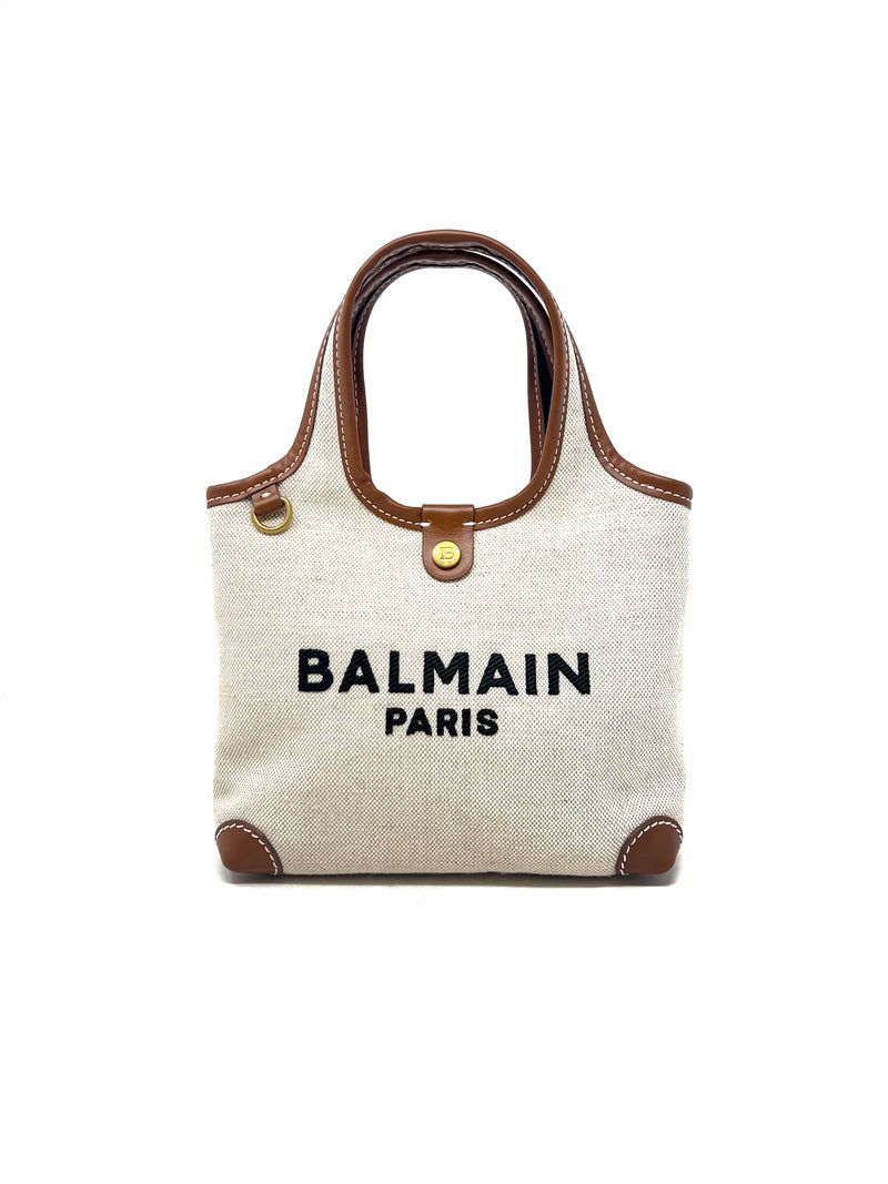 Balmain Luggage/Natural 
B-Army
 Logo Canvas Mini Grocery Bag