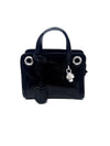 Alexander McQueen Black/Silver SM Patent Grommet Skull Padlock Tote