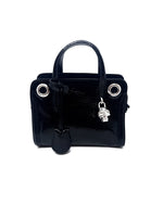 Alexander McQueen Black/Silver SM Patent Grommet Skull Padlock Tote