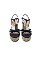 Gucci W Shoe Size 37 
Kertu
 Patent-Trimmed Raffia-Jacquard GG Platform Heel