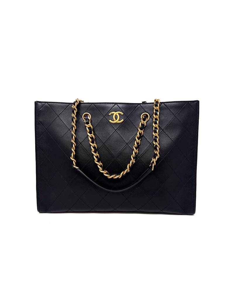 Chanel Black 
24 Double Handle Calfskin Stitched CC Logo Tote (Missing Pouch)