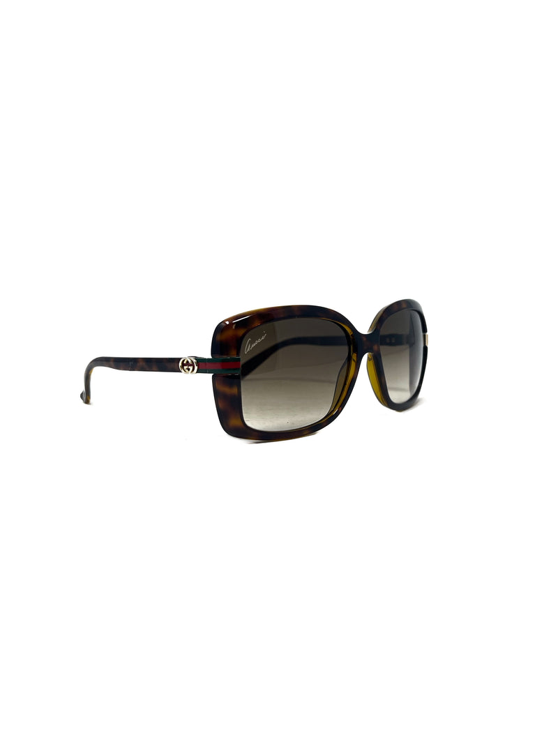 Gucci Square Frame Web Stripe Stem Sunglasses