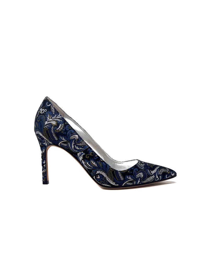 Manolo Blahnik Size 37 
BB 90
 Brocade Jacquard Pointed Pump