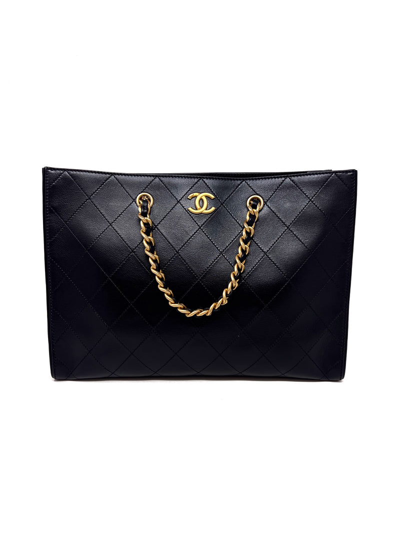 Chanel Black 
24 Double Handle Calfskin Stitched CC Logo Tote (Missing Pouch)