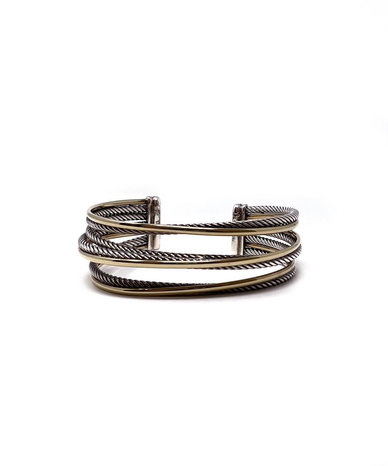 David Yurman Three Row SS 18K Gold Rope Cuff