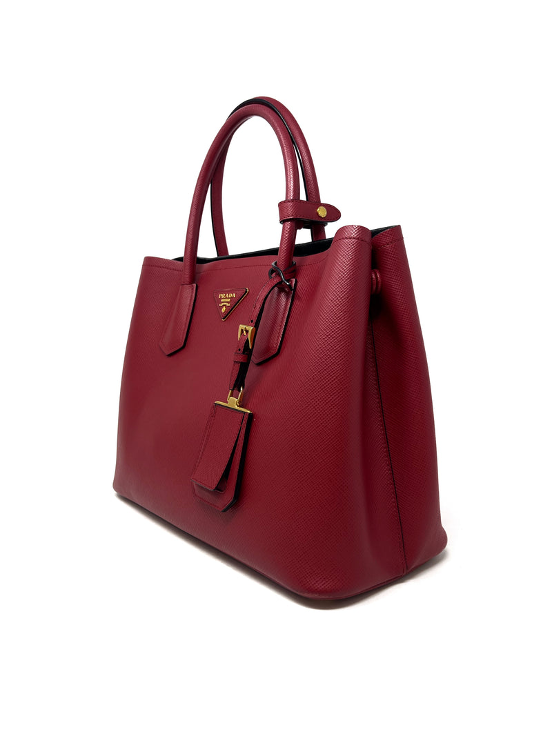 Prada Red Saffiano Leather Medium 
Double Tote
 Bag