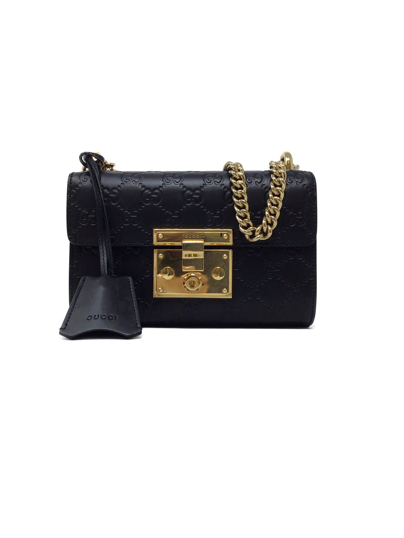 Gucci Black SM 
Padlock
 Guccissima Shoulder Bag