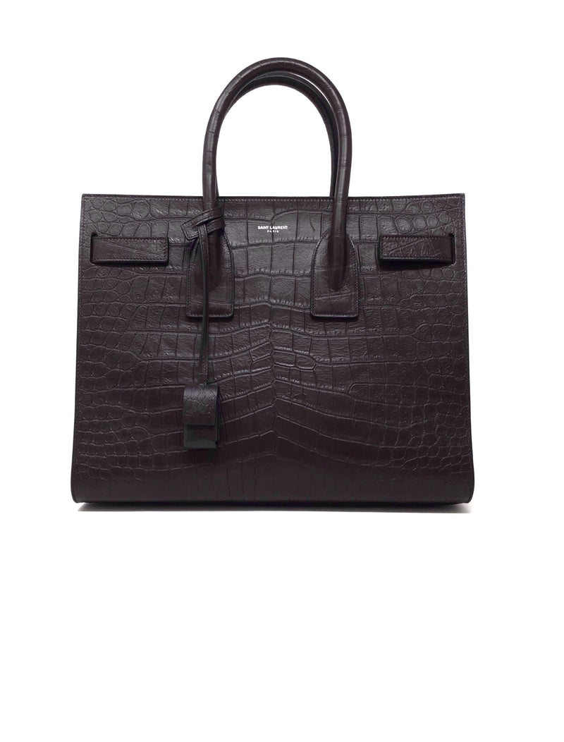 Saint Laurent Brown 
Sac De Jour
 SM Embossed Croc Tote W/Strap