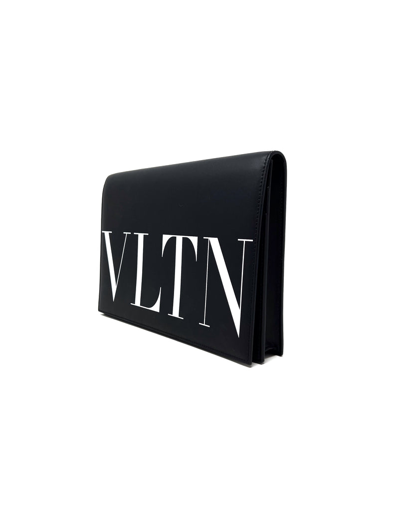 Valentino Black VLTN Logo Flap Clutch