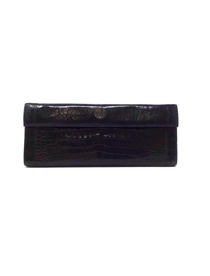 Nancy Gonzalez Black Crocodile Leather Elongated Clutch