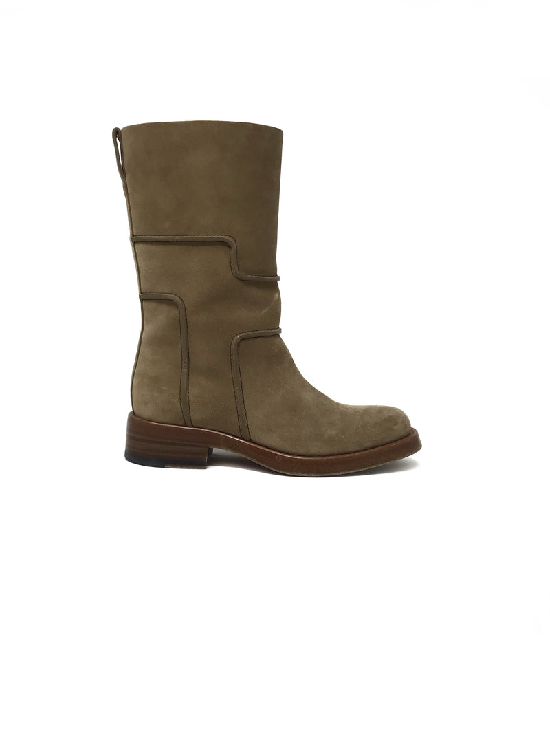 Hermes W Shoe Size 37 Suede Mid-Calf Boot