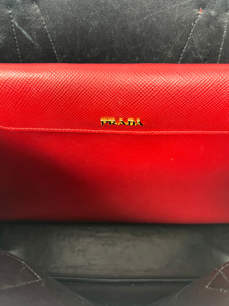 Prada Red Saffiano Leather Medium 
Double Tote
 Bag