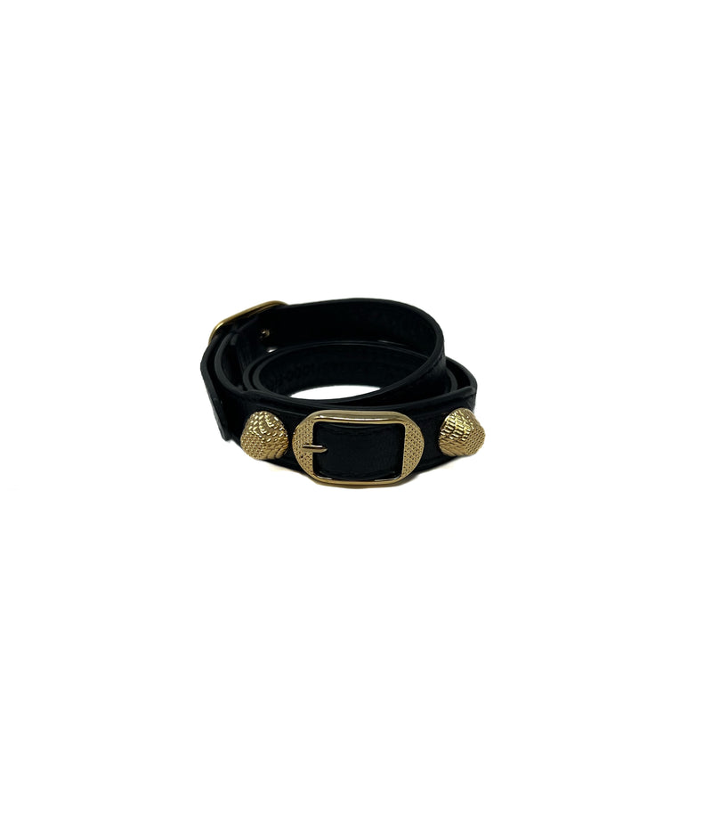 Balenciaga Black/Gold 
Arena
 Leather Wrap Bracelet