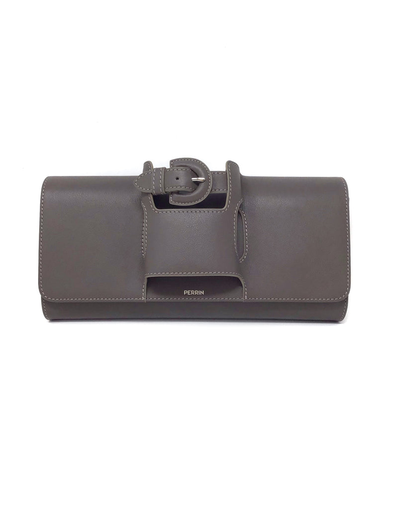 Perrin Taupe 
La Parisienne
 Leather Buckle Clutch