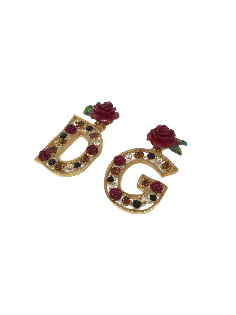 Dolce 
Gabbana WB! DG Logo Rose Post Crystal Clip-On Earrings