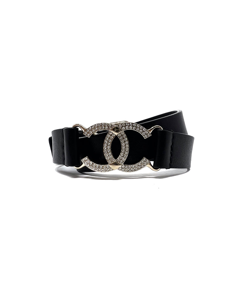 Chanel Black Crystal CC Wrap Leather Bracelet