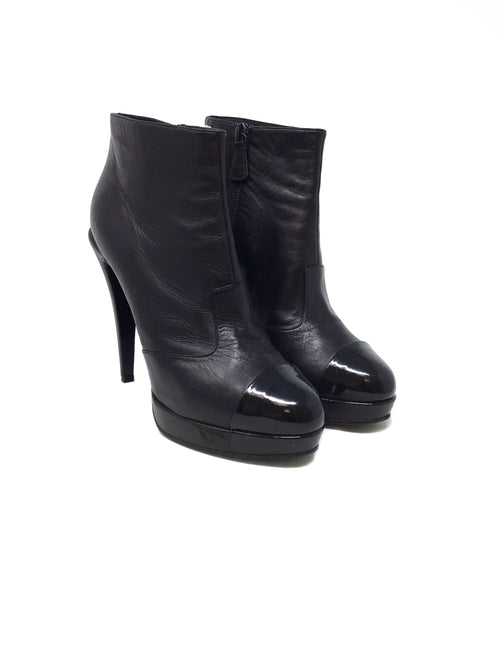 Chanel Size 41 Patent Cap Toe Platform Booties