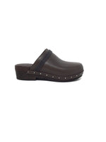 Brunello Cucinelli 38.5 Chocolate Leather Monili Trim Wood Clog