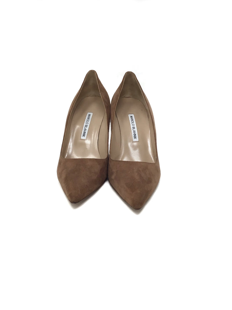 Manolo Blahnik Size 40 Suede Block Heel Pointed Toe Pump