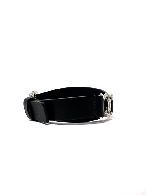 Chanel Black Crystal CC Wrap Leather Bracelet