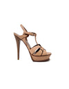 Yves Saint Laurent Size 37.5 
Tribute
 Leather Woven Wood Heel