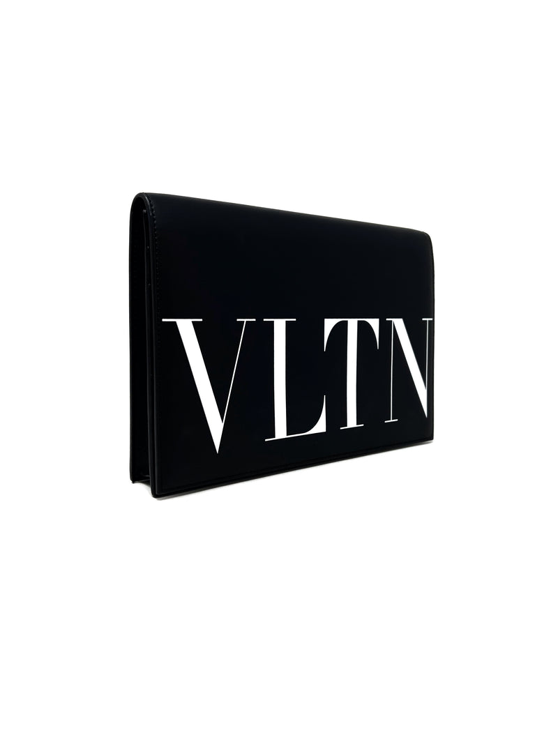 Valentino Black VLTN Logo Flap Clutch