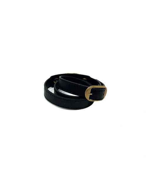 Balenciaga Black/Gold 
Arena
 Leather Wrap Bracelet