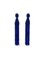 Oscar de la Renta Cobalt Beaded Tassel Linear Clip-On Earrings