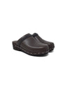 Brunello Cucinelli 38.5 Chocolate Leather Monili Trim Wood Clog