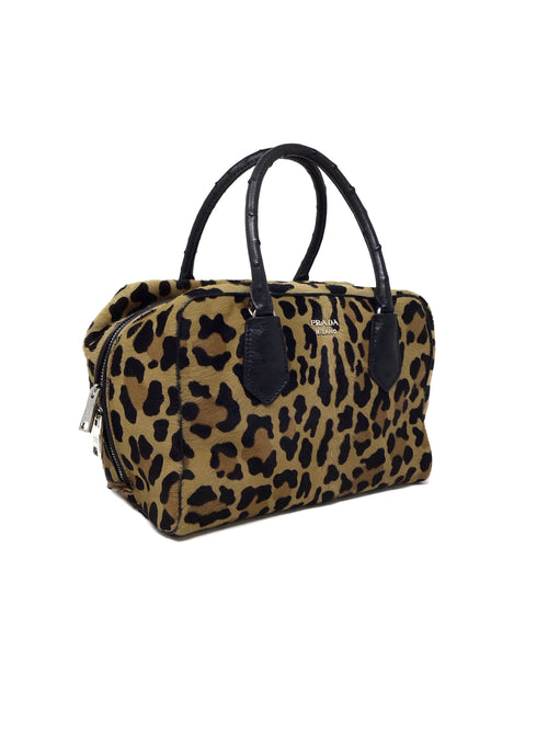 Prada Leopard 
16 
Inside
 Calf Hair 
Ostrich Handle Bag W/Strap