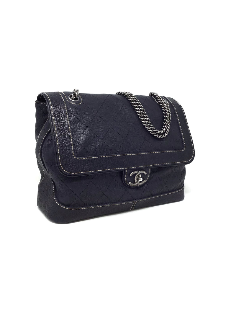 Chanel Navy 
12 Caviar Perforated Contrast Stitch Flap Bag