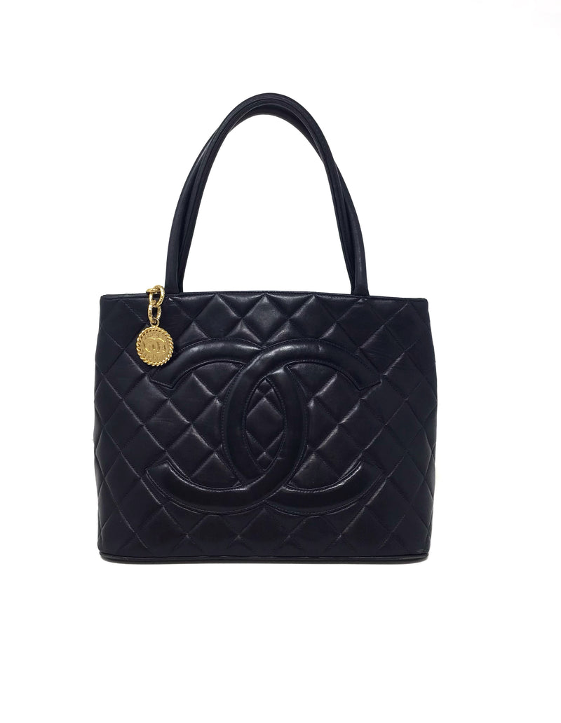 Chanel Dark Navy 
97-
99 Quilted Lambskin 
Medallion
 Tote W/Gold Hardware