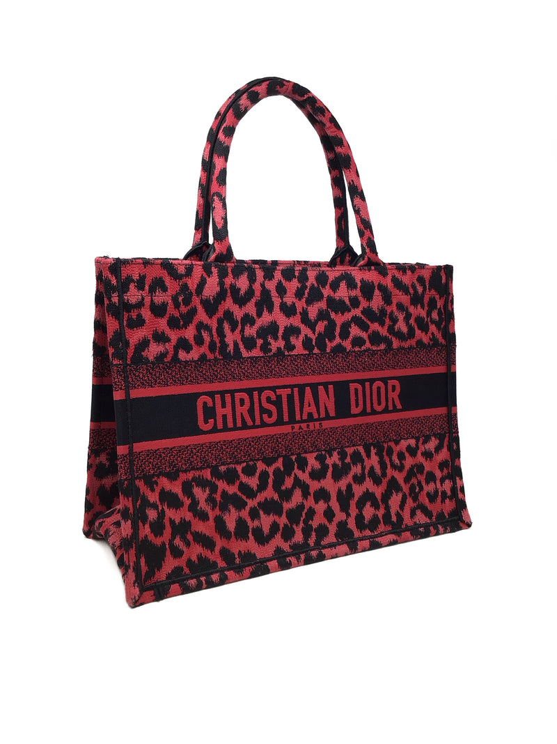 Christian Dior Red/Black MD 
Book Tote
 Leopard Embroidered Bag