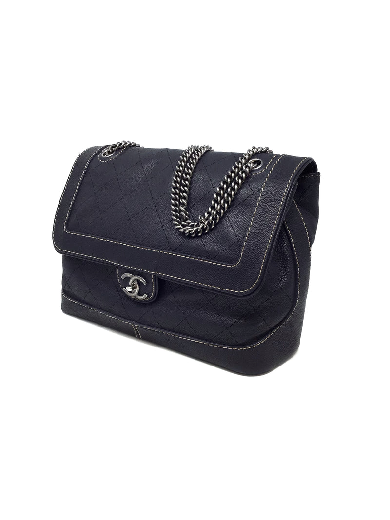 Chanel Navy 
12 Caviar Perforated Contrast Stitch Flap Bag