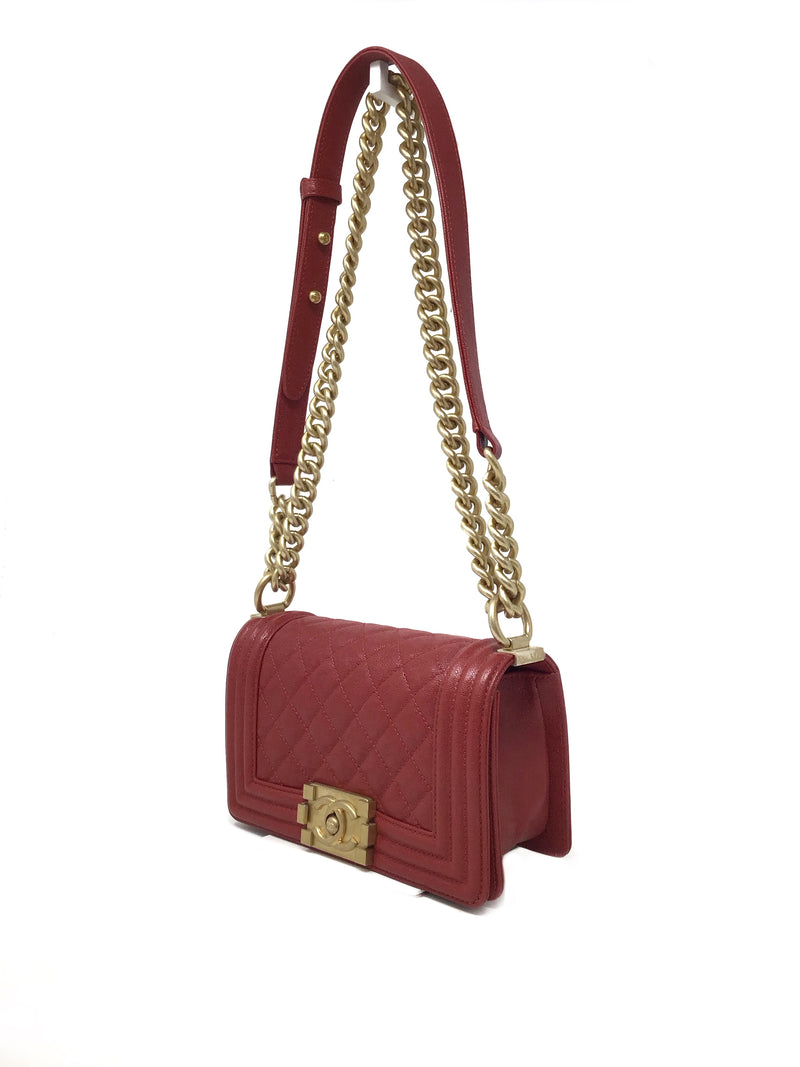 Chanel Red/Gold
19 SM Caviar Quilted 
Boy Bag
